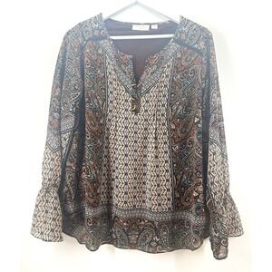 Belle Kim Gravel Women's Sz M Paisley Pullover Purple‎ BlousePeasant BOHO AD02